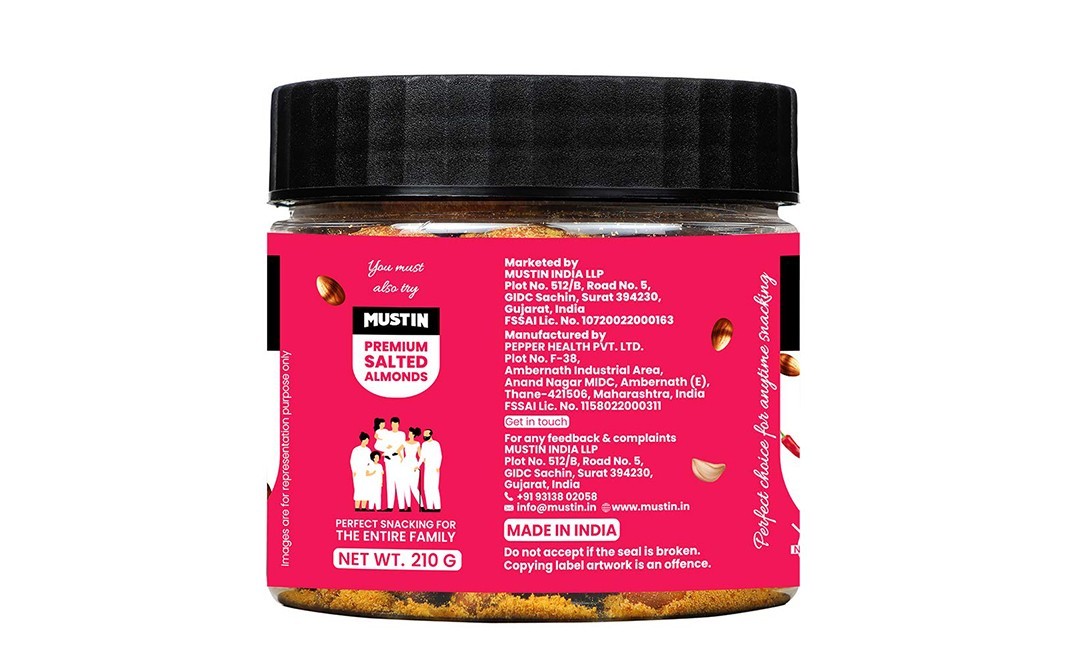 Mustin Chilli Garlic Almonds    Glass Jar  210 grams